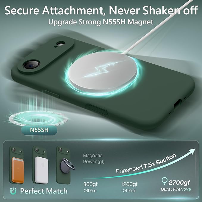 FireNova Magnetic for iPhone Air Case, Compatible with MagSafe, [Integrated Silicone Camera Control Button] [Camera Protection] Microfiber Lining Phone Case for iPhone 17 Air, 6.5", Alpine Green
