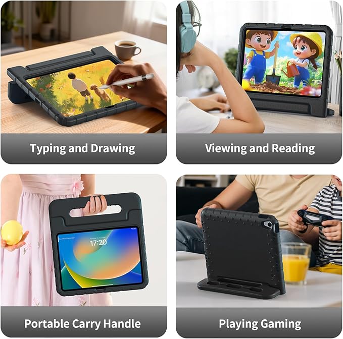 Case for iPad A16 11th (2025)/iPad 10th Gen (2022) with Pencil Holder & Handle Stand, Super Protection EVA Kids Friendly Cover for iPad 11"(A16)/10th Generation 10.9"-Black