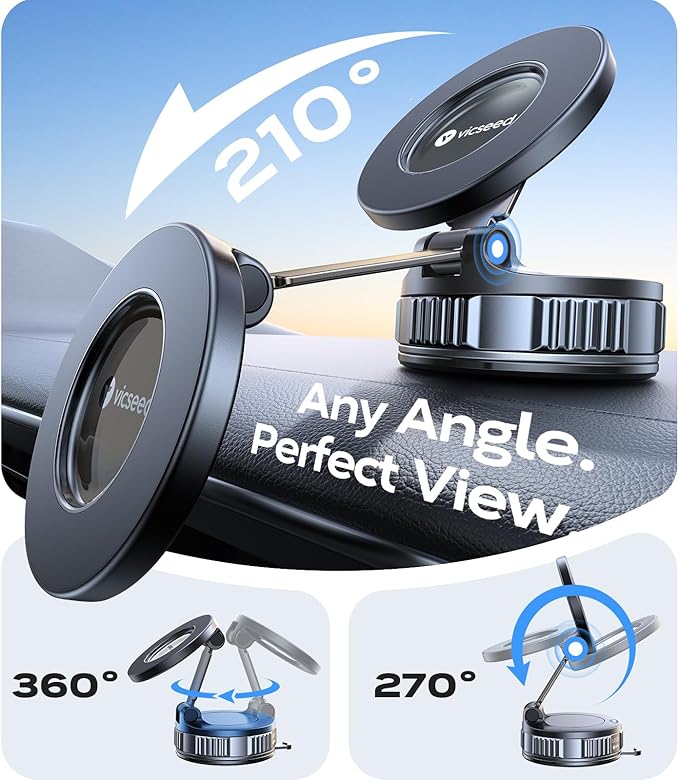 VICSEED 2026 Upgraded Car Phone Holder for Magsafe Car Mount [85 LBS Strongest Suction] Vacuum Magnetic Phone Holders for Your Car 360° Adjustable Car Phone Mount for iPhone 17 Pro Max 16 15 14 13 12