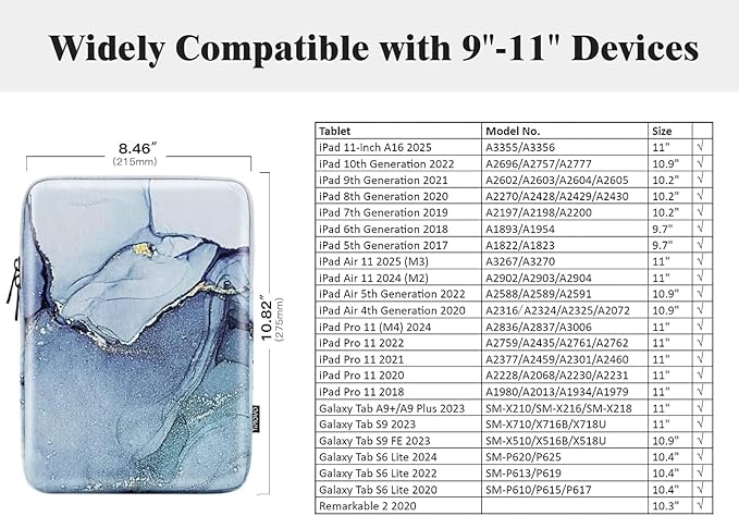 TiMOVO 9-11" Tablet Sleeve Bag for iPad 11-inch A16 2025, iPad 10.9"/10.2"| Air 11 Inch/5th/4th Gen. 10.9", Galaxy Tab A9+/A11Plus 11", Protective Bag Fit Smart Keyboard, Gilding