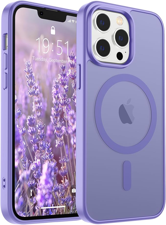 SUPFINE Magnetic for iPhone 13 Pro Case (Compatible with MagSafe) (Military Grade Drop Protection) Translucent Matte Shockproof with Anti-Fingerprint Phone Case,Purple
