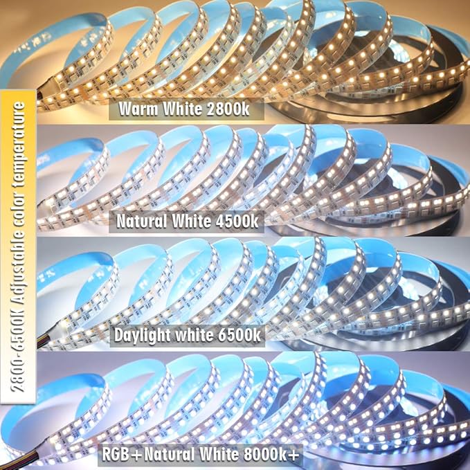 Brightest RGB+CCT Flexible led Strip Lights 270LEDs/Meter 5050 RGB + 2835 Warm White Daylight White Double Row Super Bright RGBWW Non-Waterproof Flexible LED Tape Light(DC24V 5meter/16.4ft)
