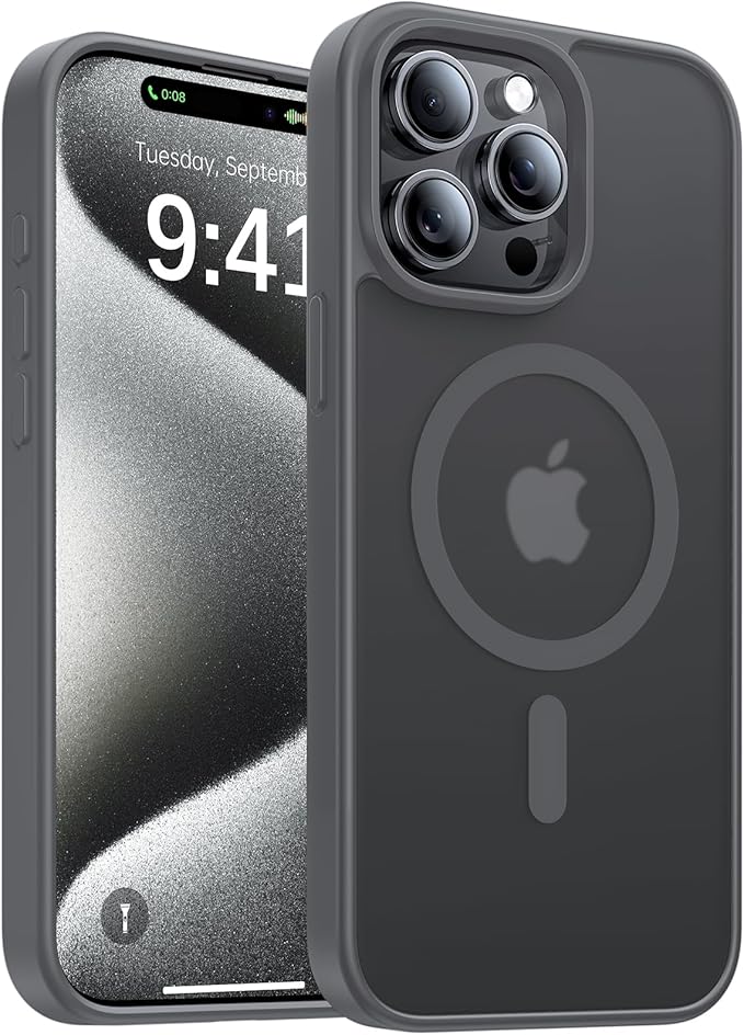 Magnetic for iPhone 15 Pro Max Case[Compatible with MagSafe][Military-Grade Drop Protection][Anti-Yellowing]Shockproof Protective Translucent Matte Cover for iPhone 15 Pro Max Phone Case,Gray