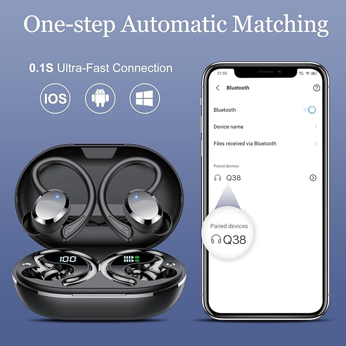 Wireless Earbuds, 2026 Bluetooth 5.4 Headphones HiFi Stereo, Bluetooth Earbuds with ENC Noise Cancelling Mic, IP7 Waterproof in Ear Earphones, 68H Dual LED Display Ear buds for Workout Sports