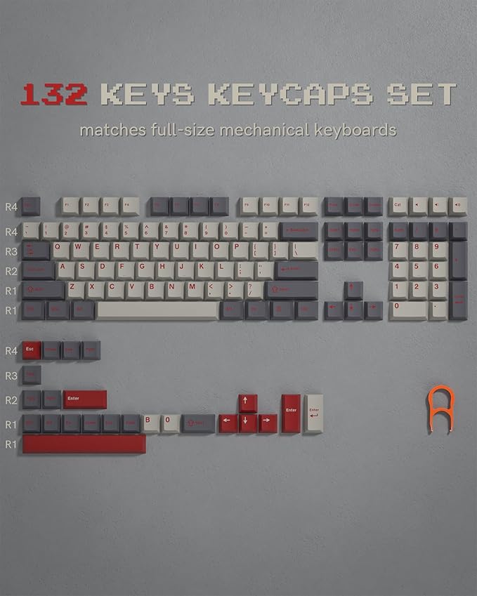 Womier Double Shot PBT Keycaps Set 138 Keys, Cherry Profile Custom Keycaps 60 65 75 100 Percent for 61/64/68/84/87/100/104/108 Retro Gaming Mechanical Keyboard, Purple Gray