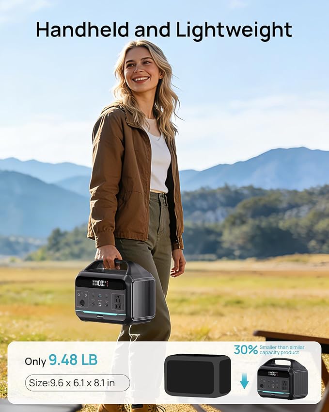 Portable Power Station 500W (Surge 1000W), 299Wh LiFePO4 Power Bank with AC Outlet, 1.2hrs Fast Charging, Solar Generator with 8 Output Ports for Camping, RV Travel, CPAP, Emergency