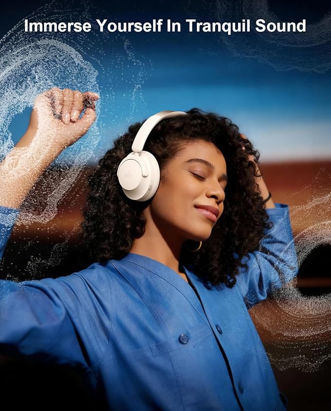 Hybrid Active Noise Cancelling Headphones, Over-Ear Bluetooth Headphone with Hi-Res Audio, 60H Playtime, Deep Bass, Transparency Mode, Foldable Comfort Ear Cups, Ideal gift for Travel Office - Beige