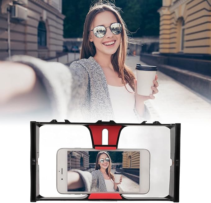 Smartphone Video Rig, Handheld Phone Video Camera Stabilizer, Portable Phone Photography Vlog Cage, with Cold Shoe Mount, 1/4in Screw Holes, for Live Broadcast(Red)