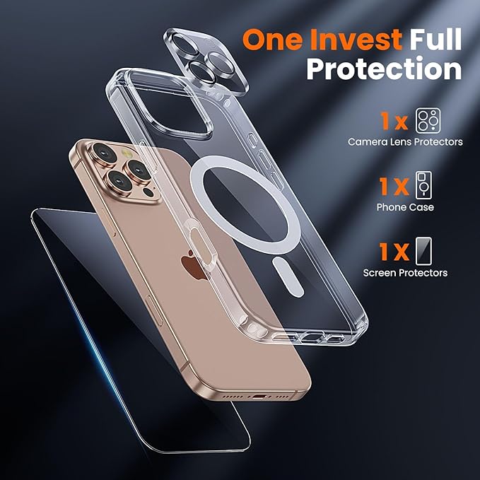 toushion 3 in 1 for iPhone 16 Pro Max Case Clear with MagSafe, Not Yellowing, Screen Protector*1 Camera Lens Protector*1, Military-Grade Protection for iPhone 16 Pro Max Phone Case 6.9 inch Clear