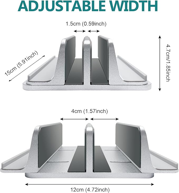 Vertical Laptop Stand for Desk Aluminum Heavy Duty, 4 Slots Adjustable Laptop Holder MacBook Stands Compatible All iPad Surface Samsung HP Chromebook iPad Pro Air Upto 17.5'- Silver