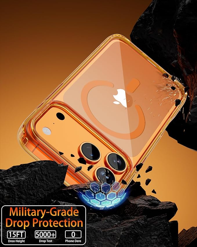 for iPhone 17 Pro Case, Compatible with MagSafe, Magnetic Slim Cover, Anti-Yellowing & Shockproof, Full Camera Protection, Includes Screen & Lens Protectors, Clear Orange Protective Case