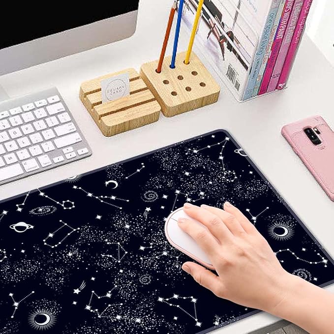 Desk Mat, Big Desk Pad, XL Extended Gaming Mouse Pad, Large Mouse Pad for Desk Rubber Base Mousepad with Stitched Edges, Keyboard Mouse Mat for Work, Game, Office, Home - Space Galaxy Constellation