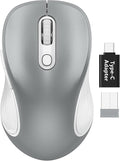Trueque Wireless Mouse for Laptop, 2.4GHz Ergonomic Computer Mouse with Back & Forward Buttons, 3 Adjustable DPI Levels, 6 Buttons, Optical USB Cordless Mice for Windows PC, M01 (Silver Grey)