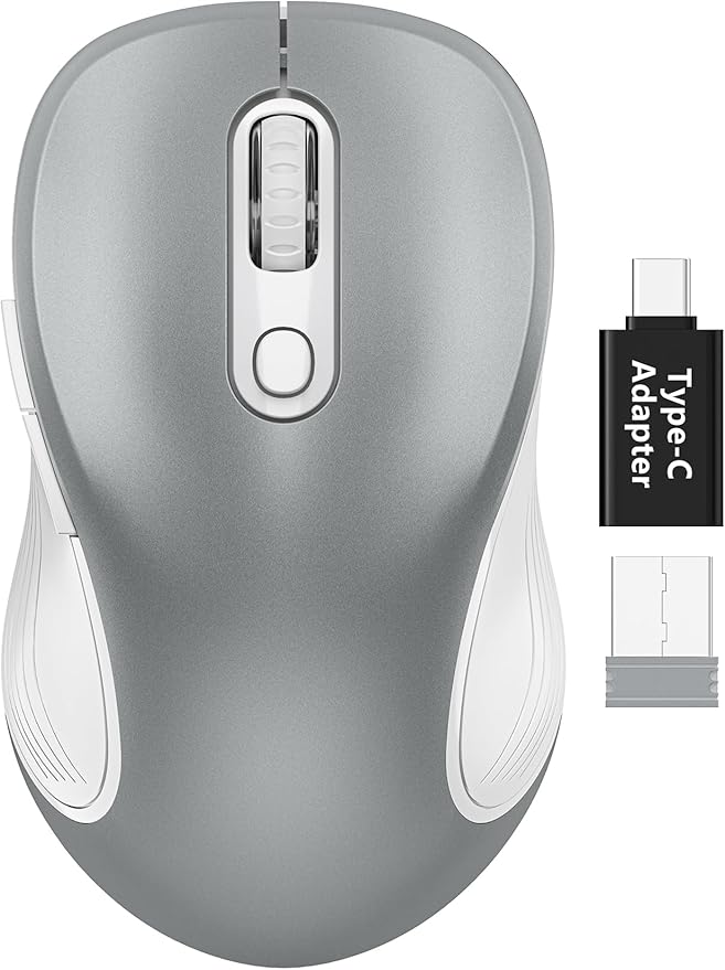 Trueque Wireless Mouse for Laptop, 2.4GHz Ergonomic Computer Mouse with Back & Forward Buttons, 3 Adjustable DPI Levels, 6 Buttons, Optical USB Cordless Mice for Windows PC, M01 (Silver Grey)