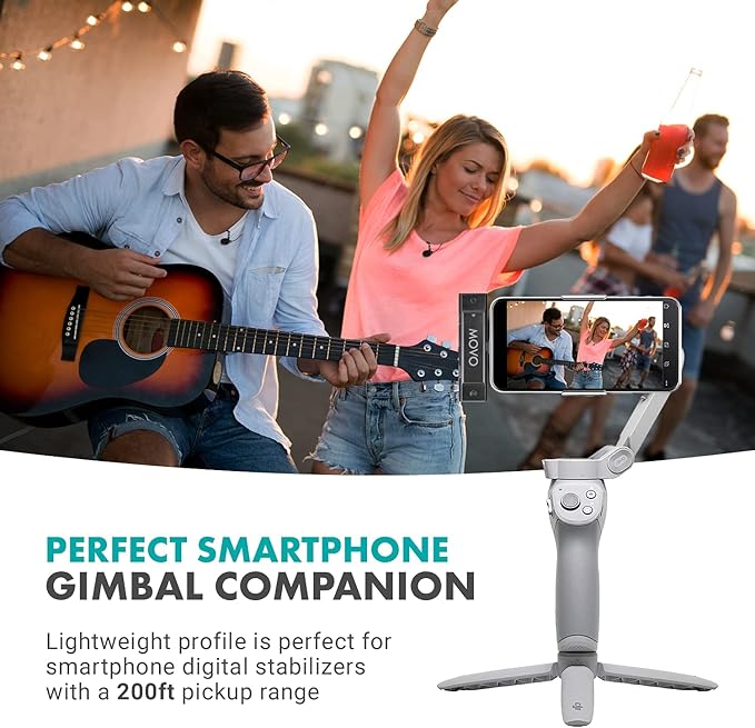 Movo Edge-DI-Duo Wireless Lavalier for iPhone - Perfect Compact Lav Mic for Smartphone Gimbal Stabilizer - Great for Vlogging, Filming, Teachers, and More - Compatible with DJI Osmo OM 4, 5