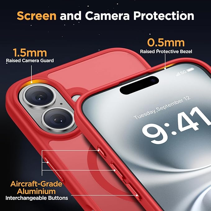 Miracase Magnetic Series for iPhone 16 Case [Compatible with MagSafe] Military-Grade Protection, Anti-Fingerprint, Slim Phone Case for iPhone 16 6.1 inch - Red