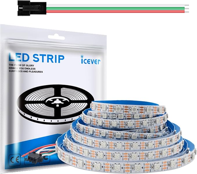 16.4FT WS2812B 5V LED Strip Lights 300 Individual Addressable RGB IC 5050SMD LEDs - Flexible White PCB IP30-60LEDs/m MagicRGB Dream Color for DIY Chasing Color Project (No Power Supply & Controller)