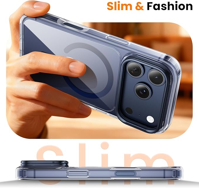 3-in-1 for iPhone 17 Pro Max Case with Frame Stand[1 Screen Protector & 1 Camera Lens Protector ][Not Yellowing][Military-Grade Drop Protection][Fits MagSafe][Shockproof & Magnetic] (Clear-Blue)