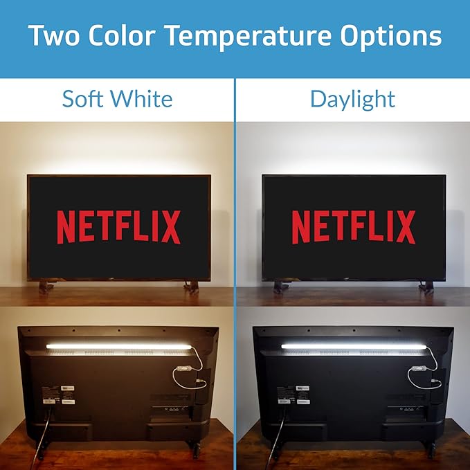 TrueColor USB-Powered LED Light Bar with Frosted Cover for Under Cabinet, Under Monitor, TV Backlight – Easy-Install - Adhesive & Mounting Brackets Included - 100,000 Hours Lifetime (12", Daylight)