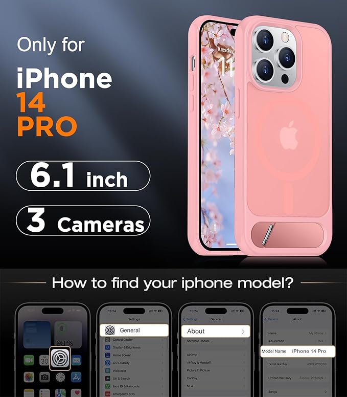 Magnetic Compatible with iPhone 14 Pro Case, [Built-in Invisible Kickstand][Compatible with MagSafe] [Military Grade Shockproof] Slim Translucent Matte Phone Case for iPhone 14 Pro 6.1"