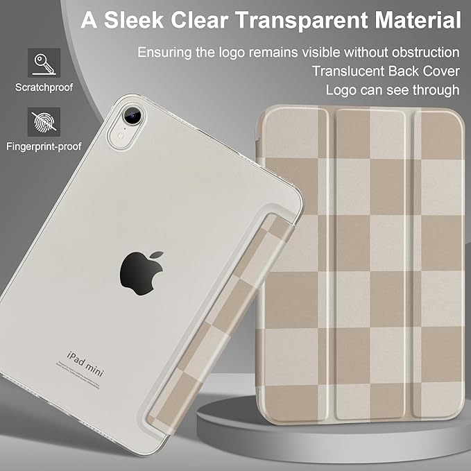 DONGKE for iPad mini 7 (A17 Pro) 2024 & iPad mini 6 2021 8.3 Inch, Slim Foldable Stand Hard PC Translucent Back Shell Smart Cover for iPad mini 7th/6th Generation [Auto Wake/Sleep] - Chessboard