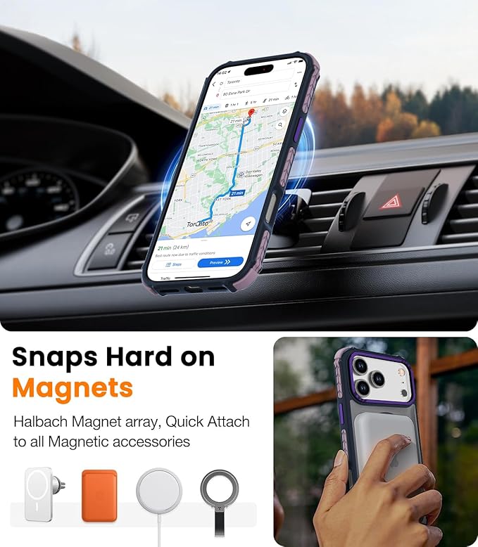DEERLAMN Strong Magnetic Case for iPhone 17 Pro Max 6.9-Inch,[Compatible with Magsafe][Military Grade Drop Protection] Translucent Matte Shockproof Protective Phone Cover-Frosted Purple