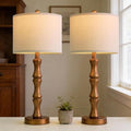 BOBOMOMO 25" Vintage Nightstand Lamps Set of 2, Farmhouse Table Lamps with Antique Gold Resin Base & Linen Shade, Standard Table Lamps for Bedroom, Living Room, Hallway & House Décor