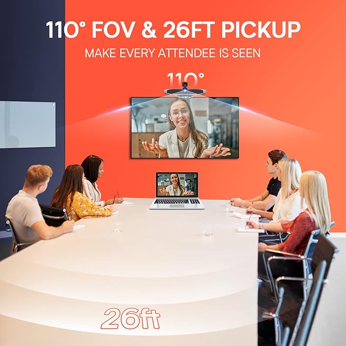 COOLPO Video Conference Camera 4K Webcam, Smart Gesture-Control Focus, AI Auto-framing w/ 110° FoV, Noise Reduction & Echo Cancellation 6 Microphones, for Video Conferencing Streaming, w/Cover