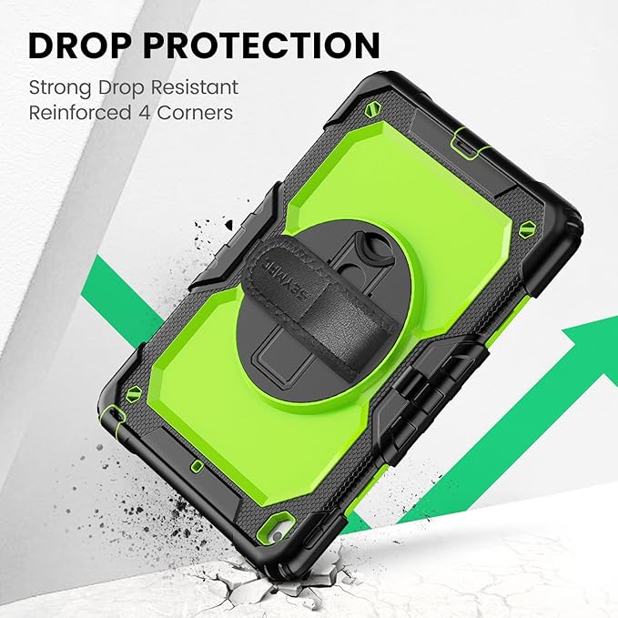 SEYMAC for iPad 9th/8th/7th Generation Case 10.2" 2021-2019, Full-Body Shockproof Heavy Duty Protective Case with Screen Protector, Rotating Stand/Handle/Shoulder Strap for iPad 10.2, Black/Green