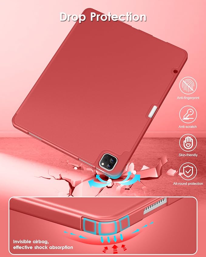 DTTO for iPad Air 13 Inch Case M4/M3/M2 2026/2025/2024, iPad Pro 12.9 Inch Case (6th/5th/4th/3rd Gen), Smart Slim Trifold Stand Soft Cover with Pencil Holder, Red
