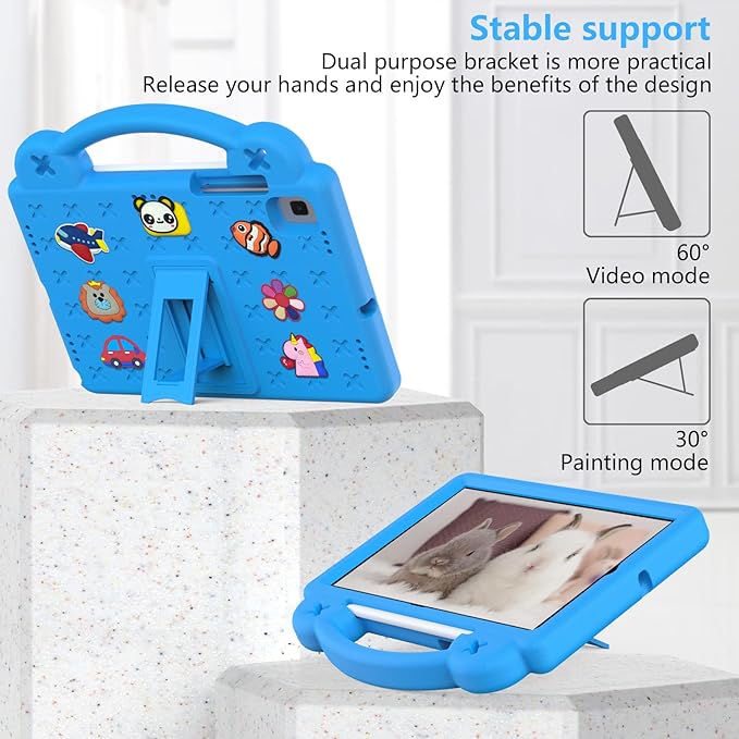AKABEILA Compatible with Samsung Galaxy Tab A7 10.4 (2020/2022)/Tab S6 10.5(2019)/Tab S5e 10.5 inch(2019)/Tab S6 Lite 2020/2022 10.4 Tablet Case, Shoulder Strap & Pen Tray for Girl Kid Gift Sky Blue