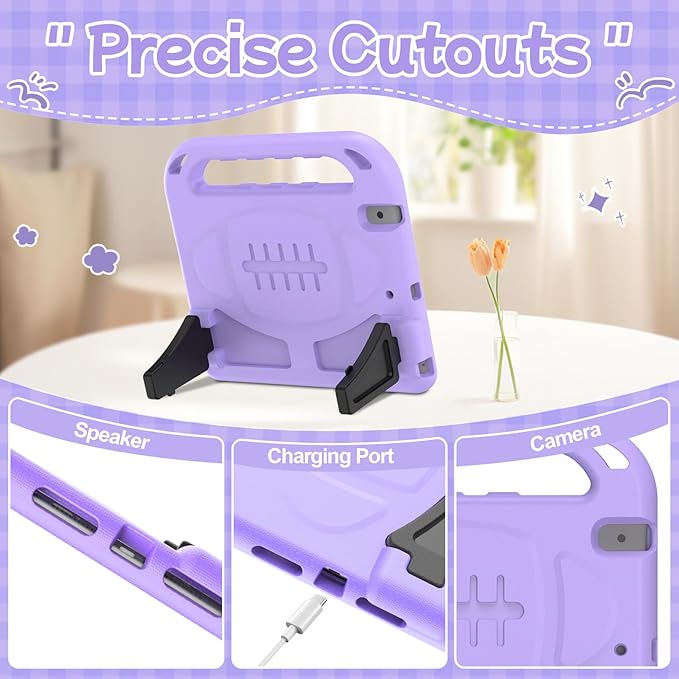 BMOUO Kids Case for iPad 5th/6th Generation, iPad 9.7 2018/2017 Case with Screen Protector, Shockproof iPad Air 2 Case with Handle Stand, Light Purple