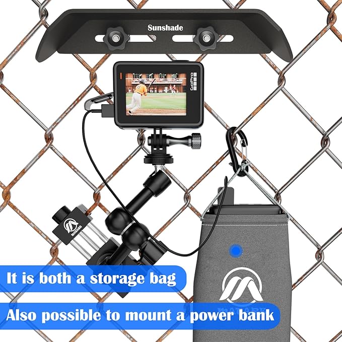 Cell Phone Fence Mount with Shade for iPhone, Mevo Start, Phones, GoPro and Other Action Cameras, Mounting Kit for Recording Baseball,Softball and Tennis Games(M8)