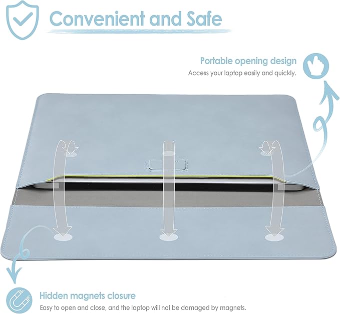 HYZUO 13.3-14 Inch Laptop Sleeve Case with Stand Feature for MacBook Pro 14 M4/M3/M2/M1 Pro/Max 2025-2021, MacBook Pro/Air 13.3, 13.5-13.8 Surface Laptop, HP Spectre X360 13/14, Pale Blue