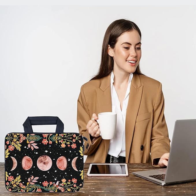 AMARY Laptop Sleeves 11.6" 12" Laptop Handle Bag Neoprene Notebook Carrying Pouch Chromebook Sleeves case Ultrabook Case Tablet Cover Fit Apple MacBook Air HP DELL Lenovo Asus(Flowers Moon)