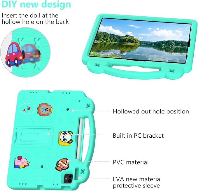 AKABEILA Compatible with Huawei MediaPad M3 Lite S 8.0/Samsung Tab A 8.0 2019 T290/T295/Tab A7 Lite 8.7 T220/T225 2021 Tablet Case, Kids Case with Shoulder Strap & Stand Handle Mint Green