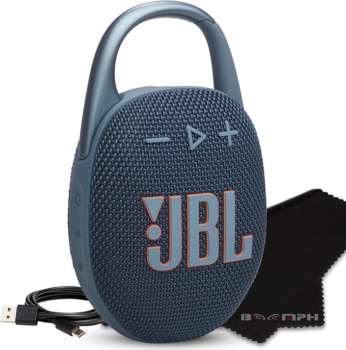 JBL Clip 5 Portable Bluetooth Speaker, IP67 Waterproof & Dustproof, Long-Lasting Battery - Blue - Boomph's Comprehensive Ultimate Performance Cloth Solution for Your On-The-Go Sound Experience