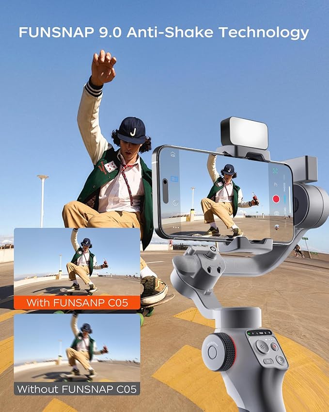 Capture5 Gimbal Stabilizer for Smartphone, Magnetic AI Tracker Fill Light Remote Control 500g Payload, 3-Axis Phone Gimbal for Android & iPhone 16 15 Pro Max for Video Recording（Gray）