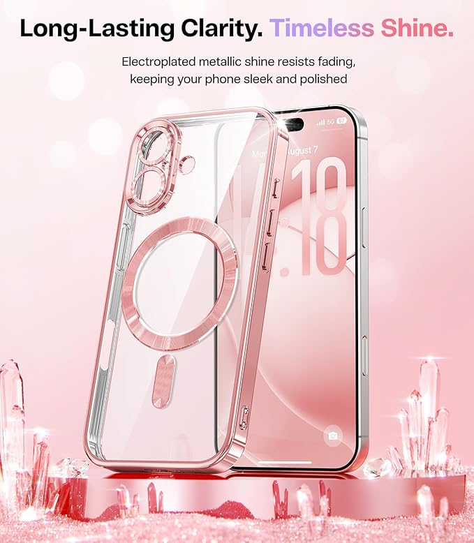 Meifigno Designed for iPhone 17 Case, [Glitter Card & Wrist Strap] [Compatible with MagSafe] [1HD+1X Privacy Screen Protectors] Surround Raised Lens Protection for iPhone 17 Case 6.3 Inch, Rose Gold