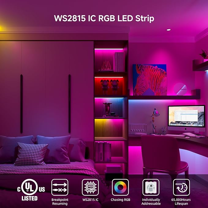 BTF-LIGHTING WS2815 (Upgraded WS2812B) LED Strip Light,UL Listed,3.2FT 144 LED/Pixels,Flexible Chasing RGB,Dual Signal Individually Addressable,5050SMD,3M Tape,DC12V IP65(No Adapter or Controller)
