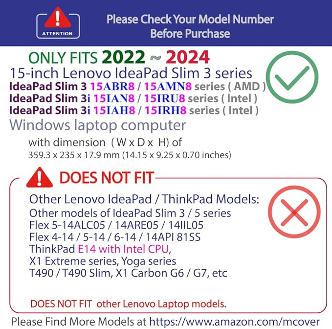 mCover Case Compatible ONLY for 2022-2024 15" Lenovo IdeaPad Slim 3 ｜ 3i 15ABR8 / 15AMN8 / 15IAH8 / 15IAN8 / 15IRH8 / 15IRU8 Windows Computers (NOT Fitting Any Other Lenovo Models)- Orange