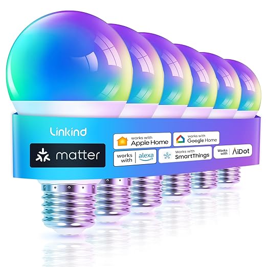 Linkind Matter Smart RGBTW Bulb, Color Changing Light Bulbs Music Sync, Bundle with Linkind Matter Smart Plug, Work with Apple Home, Siri, Alexa, Google Home, SmartThings