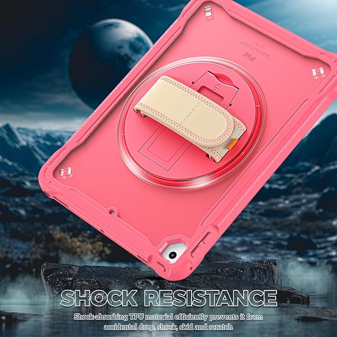 ProCase Rugged Case for iPad 9.7 Inch 5th 6th Gen/iPad Air 2 / iPad Pro 9.7 Case, Heavy Duty Shockproof Rugged Cover with Hand Strap 360 Degree Rotatable Kickstand Protective for iPad 9.7" -Melonpink