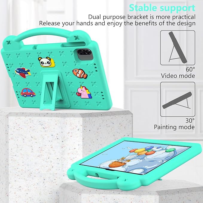 AKABEILA Compatible with Honor Pad X8a 2024/Infinix Xpad 11 inch 2024 Tablet Case, Kids Friendly Universal Lightweight Shockproof Protective Case with Shoulder Strap & Stand Handle Mint Green