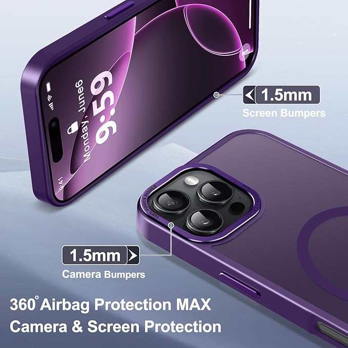Newfuture Designed for iPhone 16 Pro Max Case with Magnetic [13 FT Military Drop Protection] [Compatible with Magsafe] Slim Translucent Matte Shockproof with Anti-Fingerprint Phone Case, Deep Purple