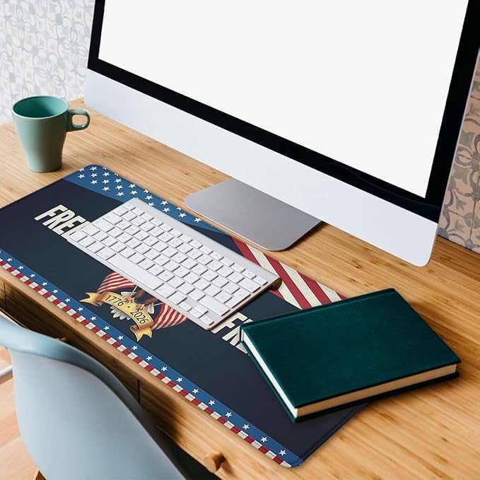 250 Years of Freedom Gaming Mouse Pad Desk Pad Bald Eagle America Flag USA MousepadLaptop Keyboard Mat Desk Pad Office Home Decor for Women Girl 31.5"x11.8"