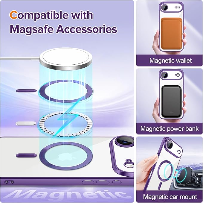 Hython Magnetic Clear for iPhone Air Case with Camera Lens Protector [Compatible with MagSafe] Luxury Plating Edge Slim Soft TPU Cover Protective Phone Case for iPhone Air 6.5", Matte Purple