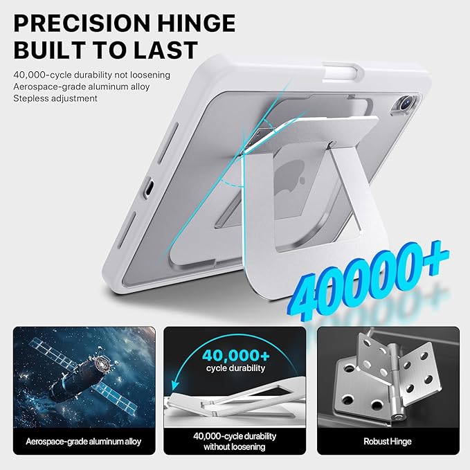 iPad mini Case for A17 Pro/6th Gen, Dual Kickstand Protective Cover with Apple Pencil Holder for 8.3” iPad mini (White, iPad mini A17 Pro/6th)