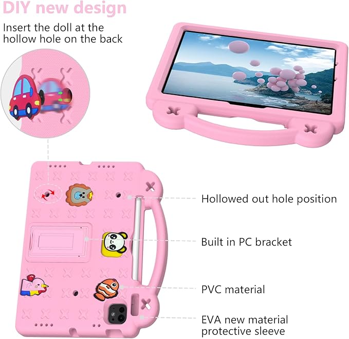 Dteck Case for iPad Air 5th/4th Gen 10.9" 2022/2020,iPad Pro 11 inch 4th/3rd/2nd/1st Gen,Cartoon Panda Shockproof Rugged Lightweight Convertible Handles Stand Kids Friendly Pencil Holder Case,Pink