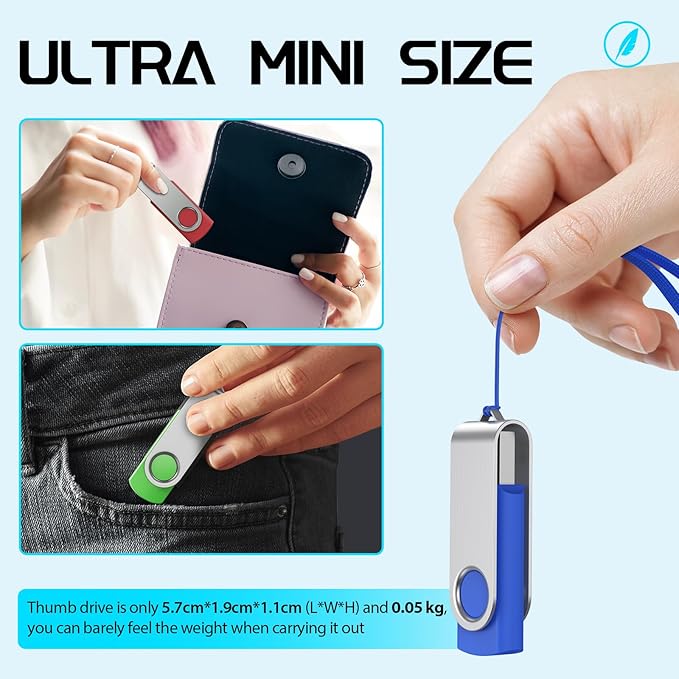 FEBNISCTE 64GB Flash Drive 10 Pack, Thumb Drive High Capacity Multicolour, Bulk USB Flash Drives 64 GB Metal Swivel, USB 2.0 Jump Drive Portable, Pen Drive Zip High Speed for Data Storage